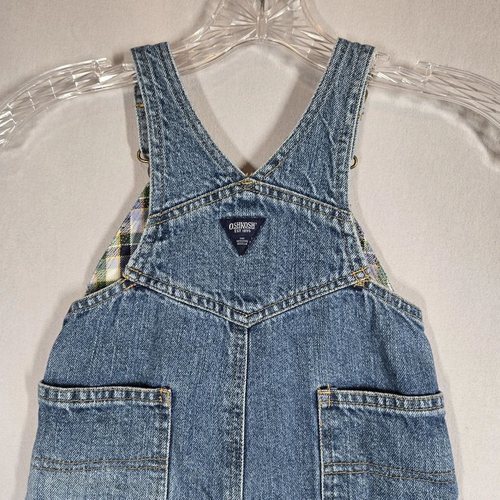 Vintage Oshkosh Denim Overalls Size 24 Months Jeans Cargo Pockets Plaid